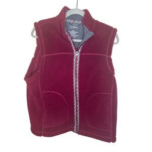 L.L. Bean Women's Sherpa Vest M Burgundy Floral Trim Sleeveless